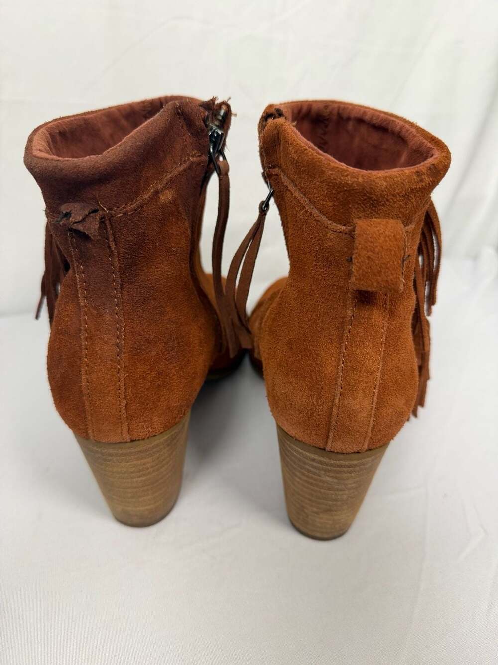 TOMS Lunata Suede Fringe Block Heel Ankle Booties - Picture 4 of 8